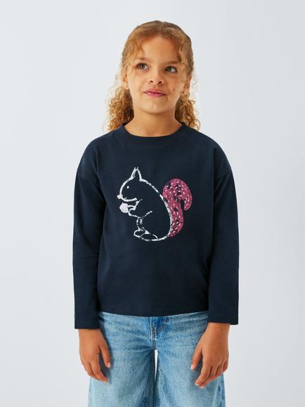 John Lewis Kids' Squirrel Graphic Jersey Top, Navy, Navy