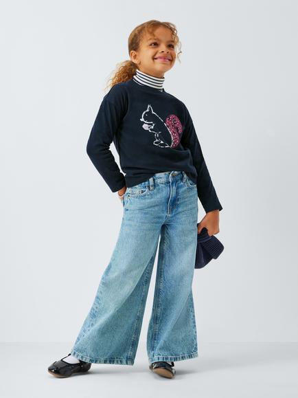 John Lewis Kids' Squirrel Graphic Jersey Top, Navy - view 2, Navy