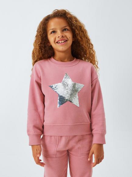 John Lewis Kids' Sequin Star Sweatshirt, Pink, Pink