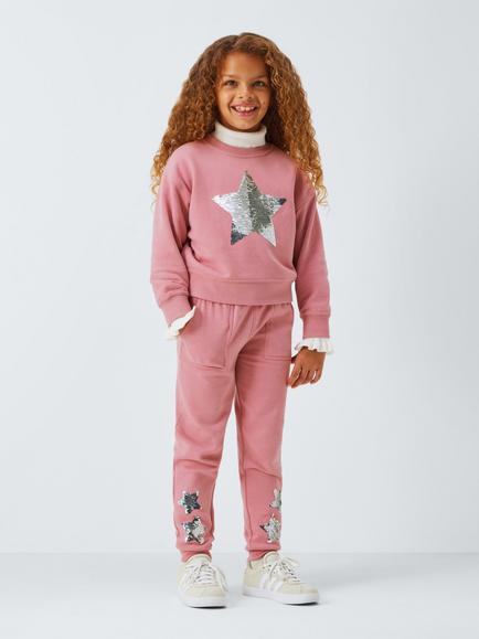 John Lewis Kids' Sequin Star Sweatshirt, Pink - view 2, Pink