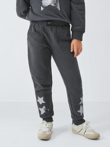 John Lewis Kids' Sequin Star Joggers, Black, Black