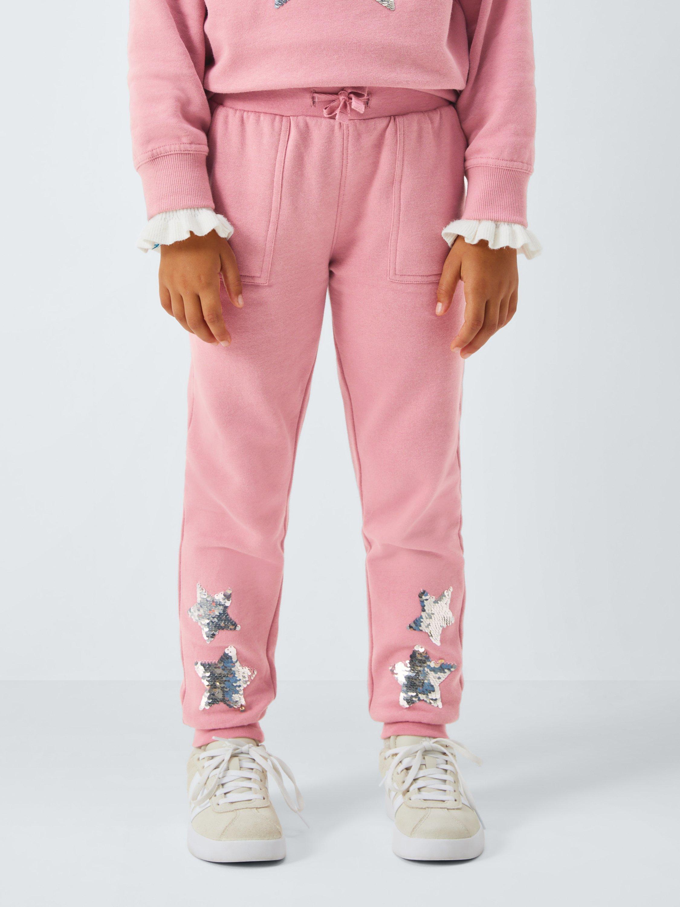 Product image 1 of 7, which shows John Lewis Kids' Sequin Star Joggers, Pink, 3 years