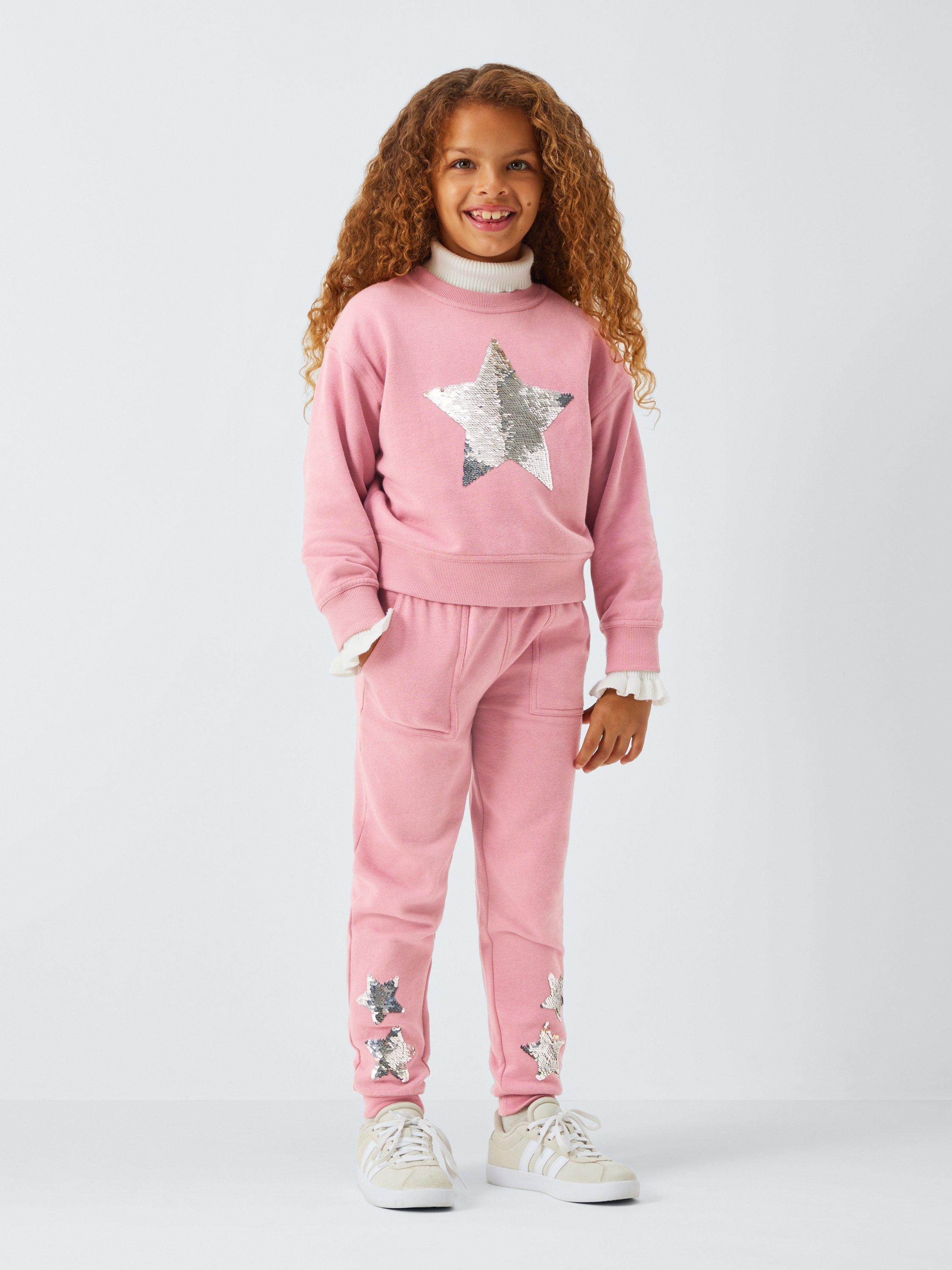Product image 2 of 7, which shows John Lewis Kids' Sequin Star Joggers, Pink, 3 years