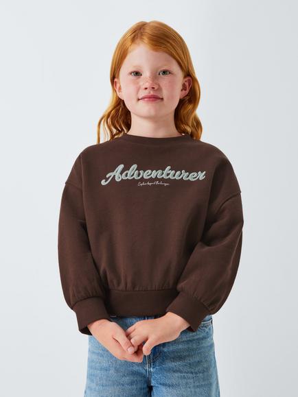 John Lewis Kid's Adventurer Sweatshirt, Brown, Cream, Brown, Cream