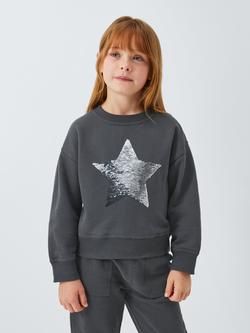 John Lewis Kids' Sequin Star Sweatshirt, Black, Black