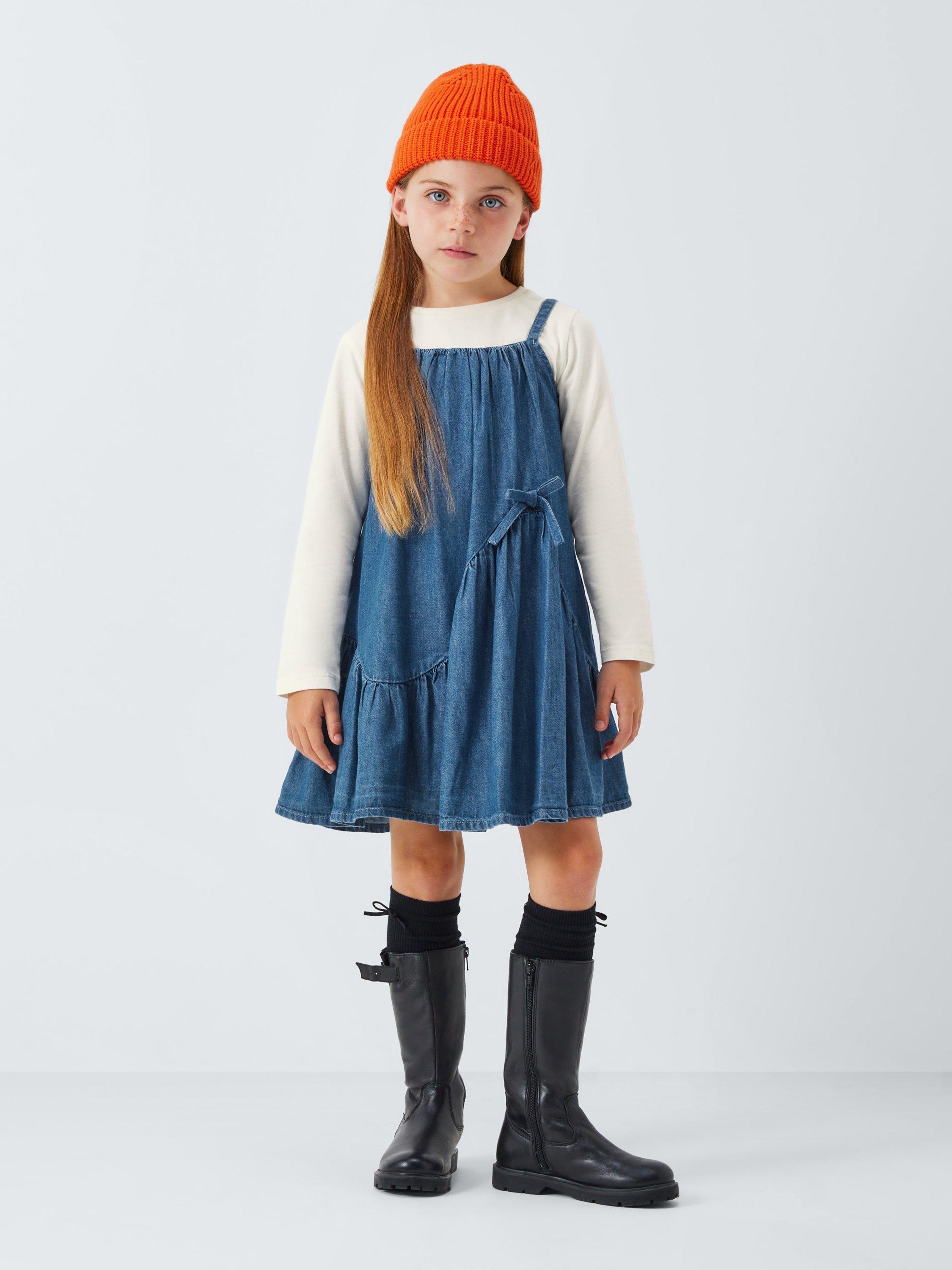 Product image 1 of 7, which shows John Lewis Top & Bow Denim Dress Set, Multi, 3 years