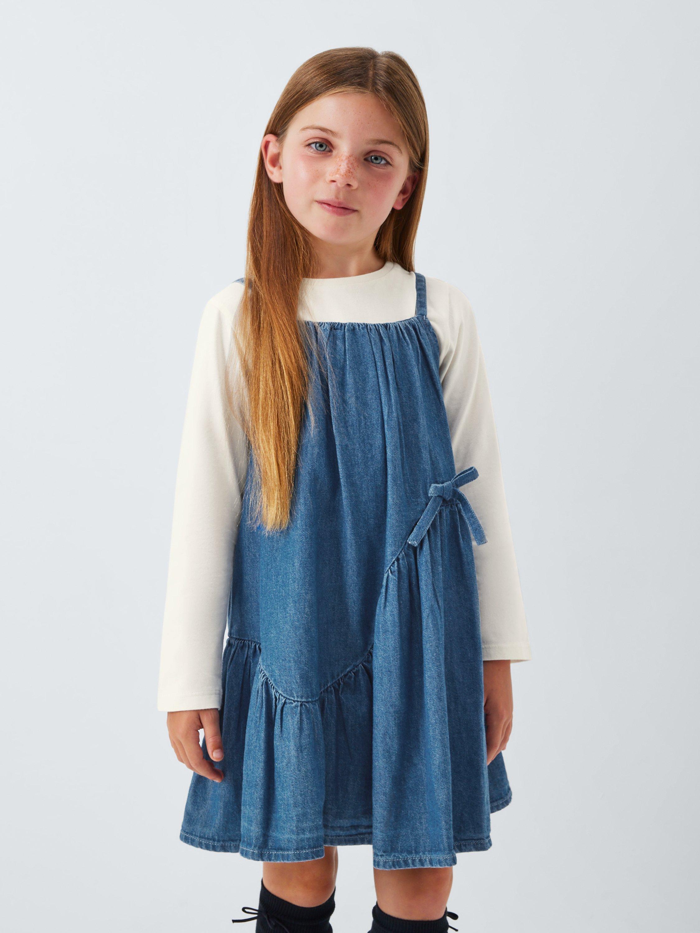 Product image 2 of 7, which shows John Lewis Top & Bow Denim Dress Set, Multi, 3 years