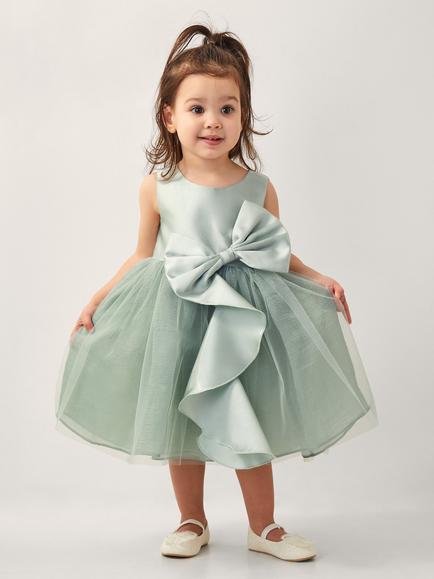 Monsoon Baby Sleeveless Bow Tulle Dress, Sage, Sage