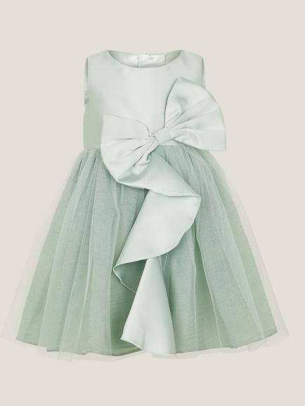 Monsoon Baby Sleeveless Bow Tulle Dress, Sage - view 2, Sage