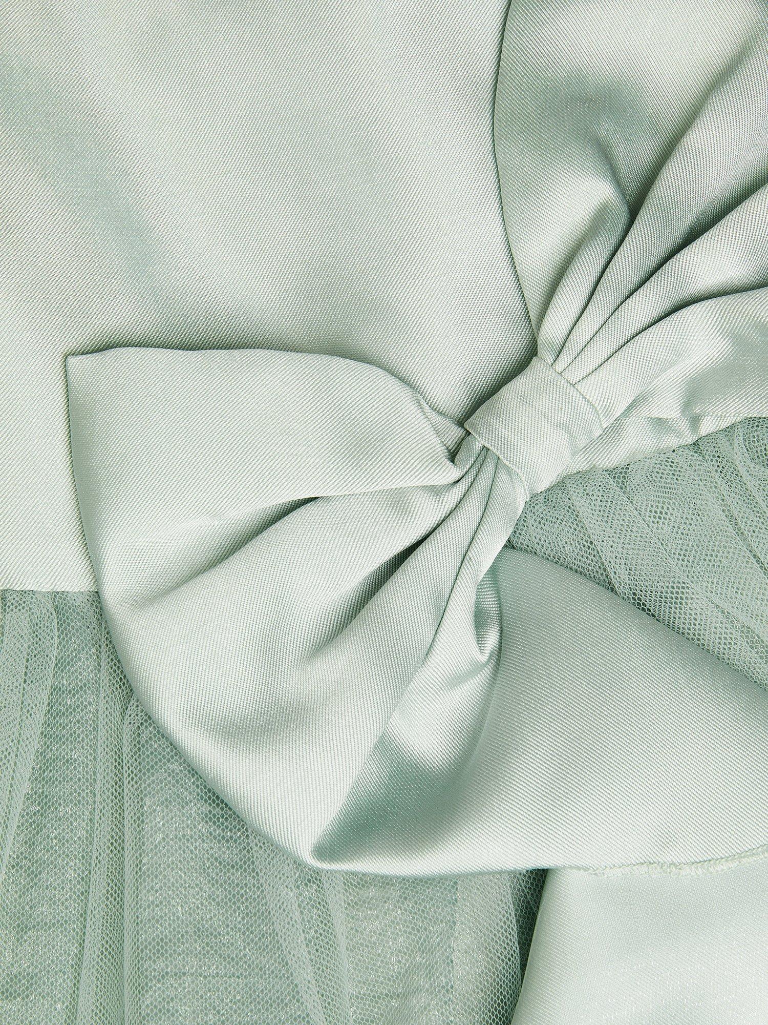 Product image 4 of 4, which shows Monsoon Baby Sleeveless Bow Tulle Dress, Sage, 0-3 mths