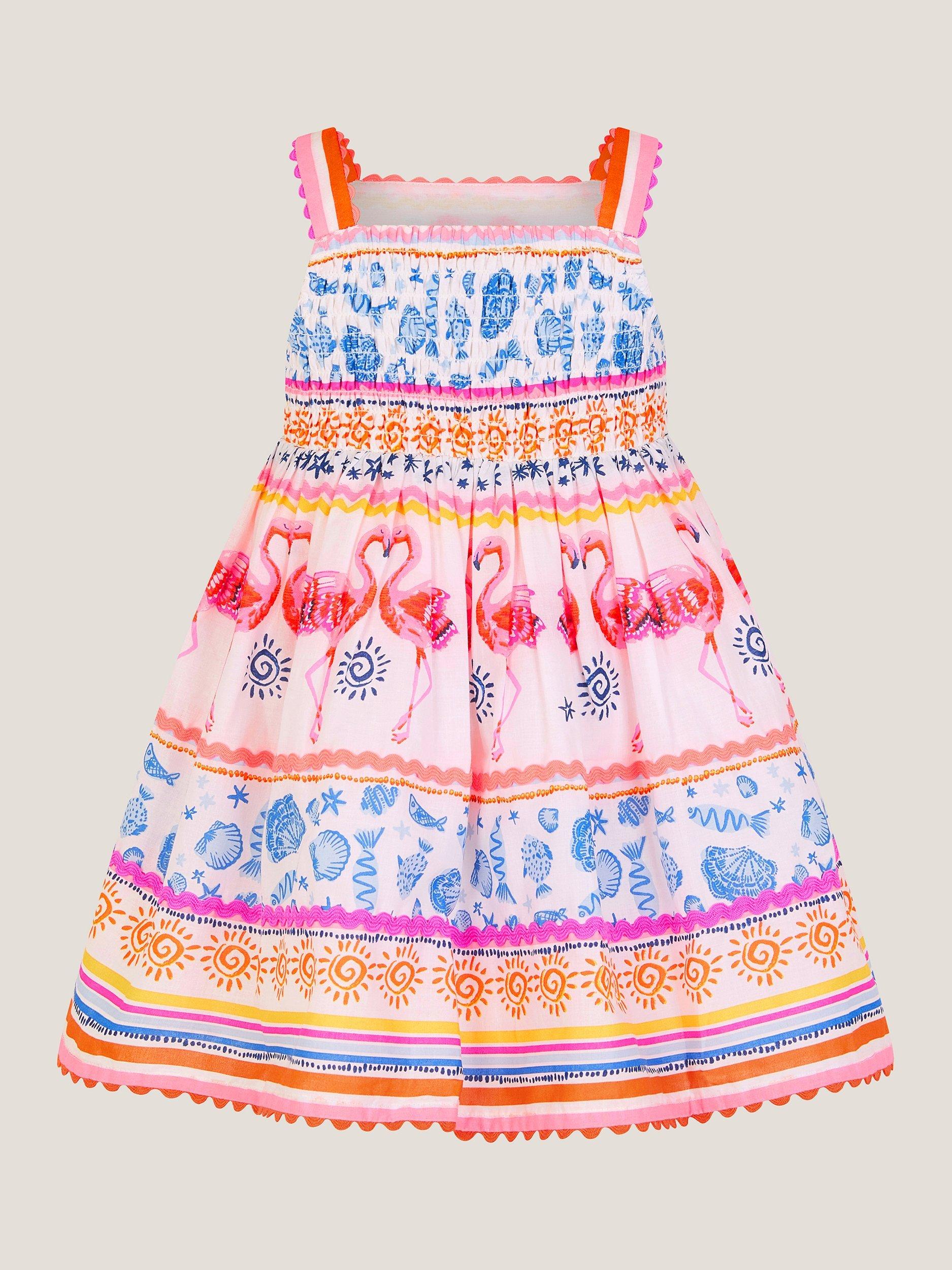 Product image 3 of 4, which shows Monsoon Baby Flamingo Embellished Sequin Dress, Ivory, 0-3 months