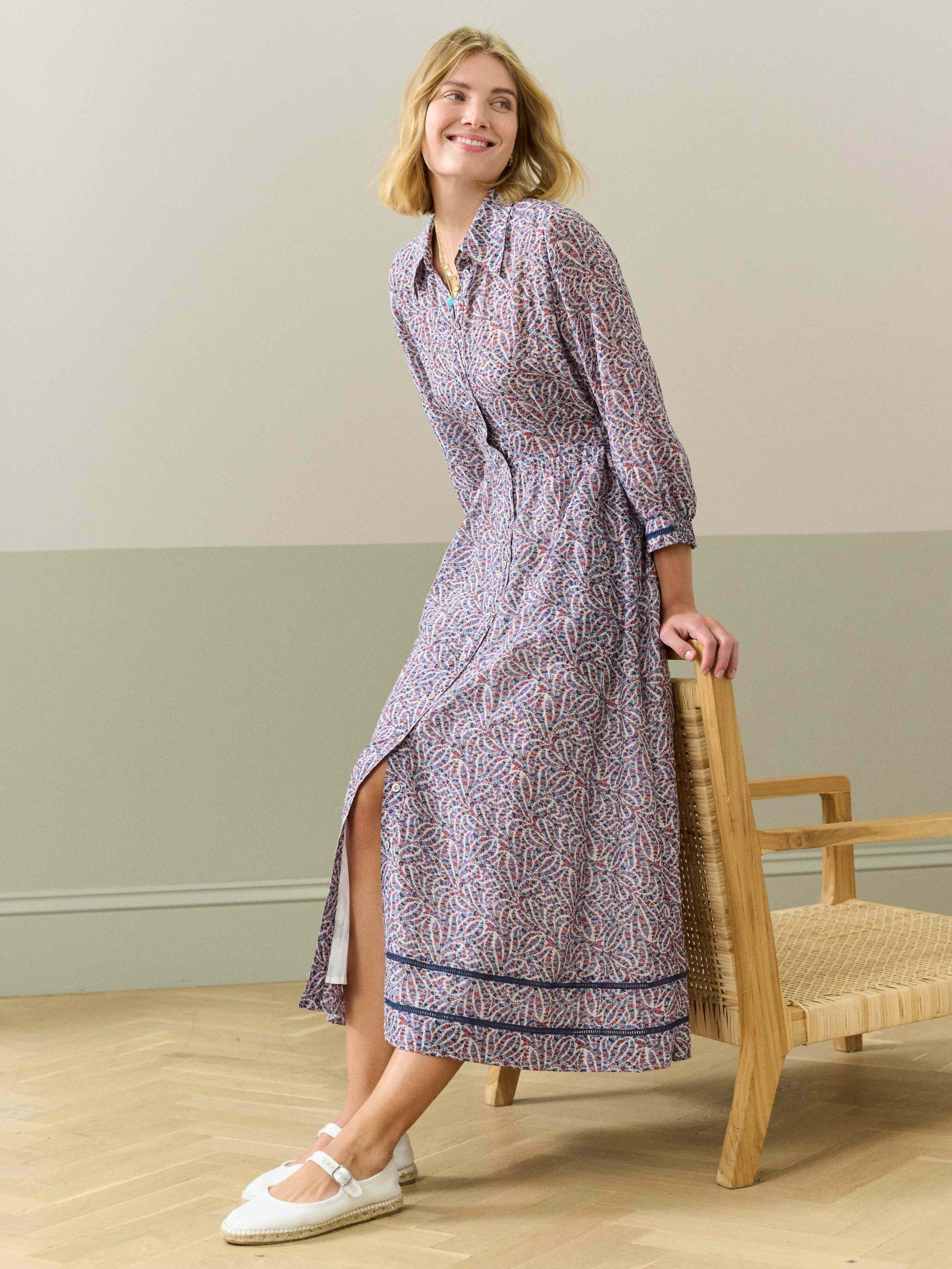 Brora Silk Cotton Long Sleeve Shirt Dress, Multi