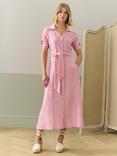 Brora Linen Cross-Dyed V-Neck Shirt Dress, Pink/Multi