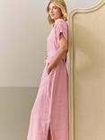 Brora Linen Cross-Dyed V-Neck Shirt Dress, Pink/Multi