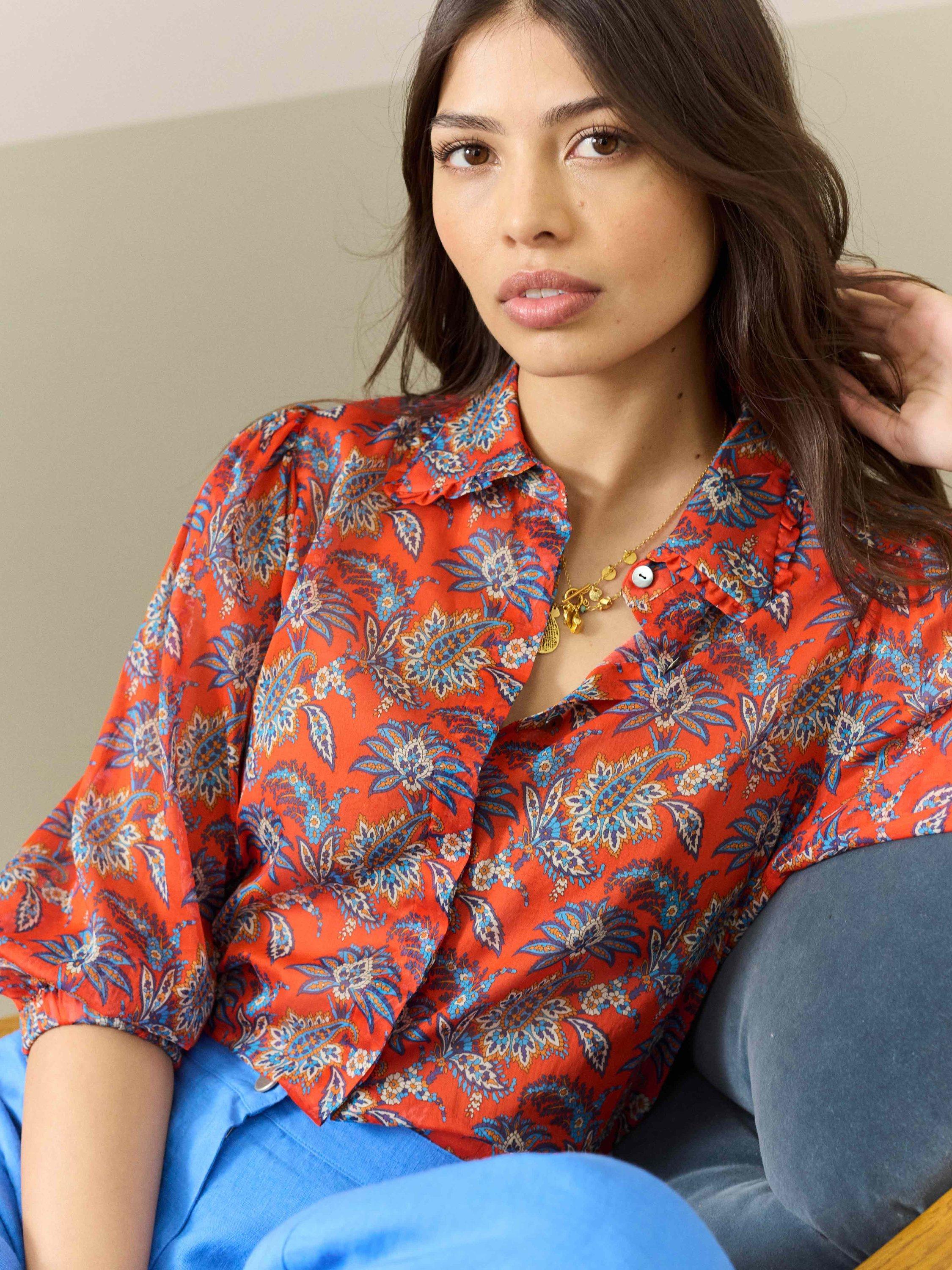 Brora Cotton Chiffon Floral Liberty Print Blouse, Multi