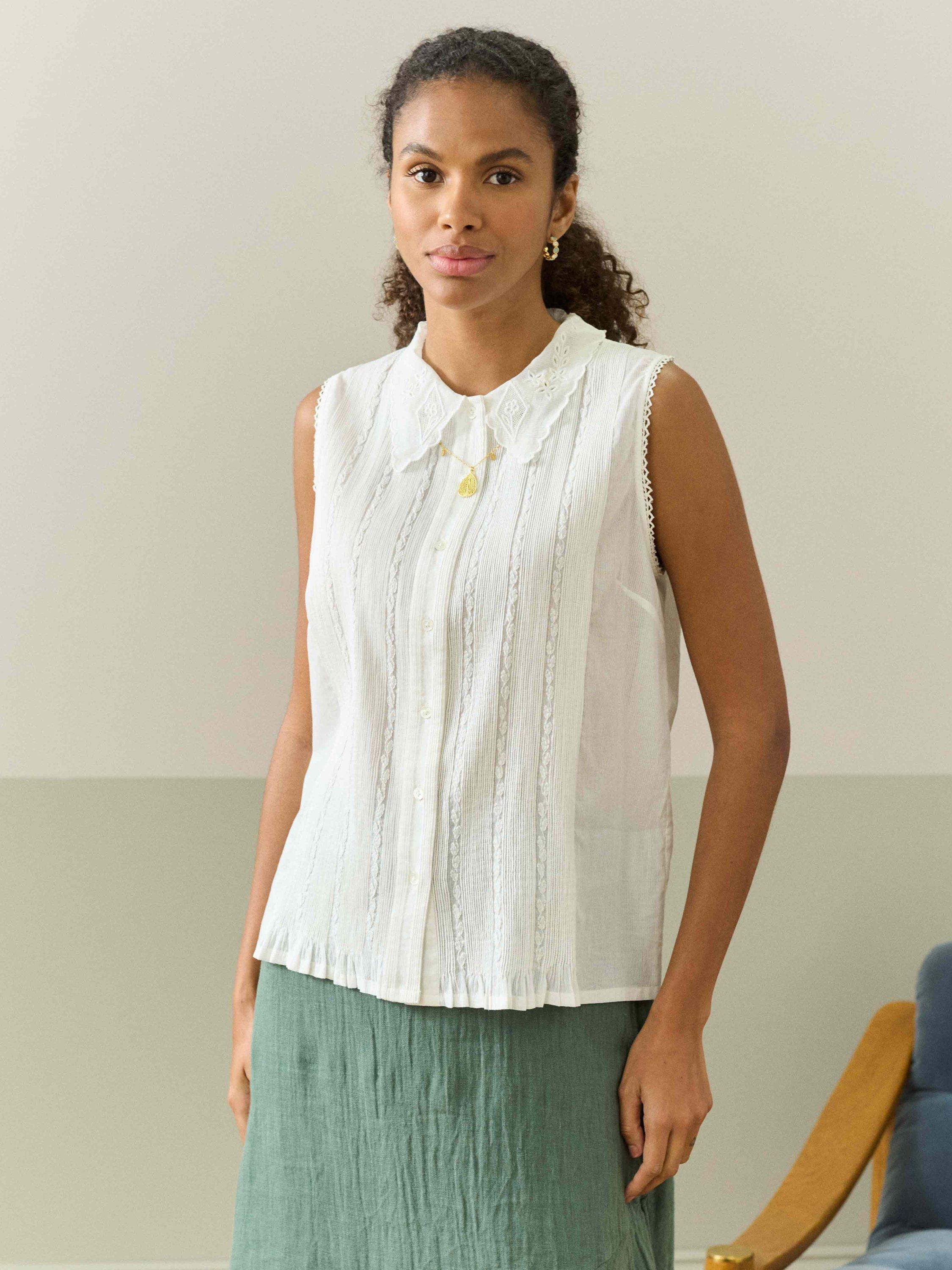 Brora Organic Cotton Sleeveless Shirt, White
