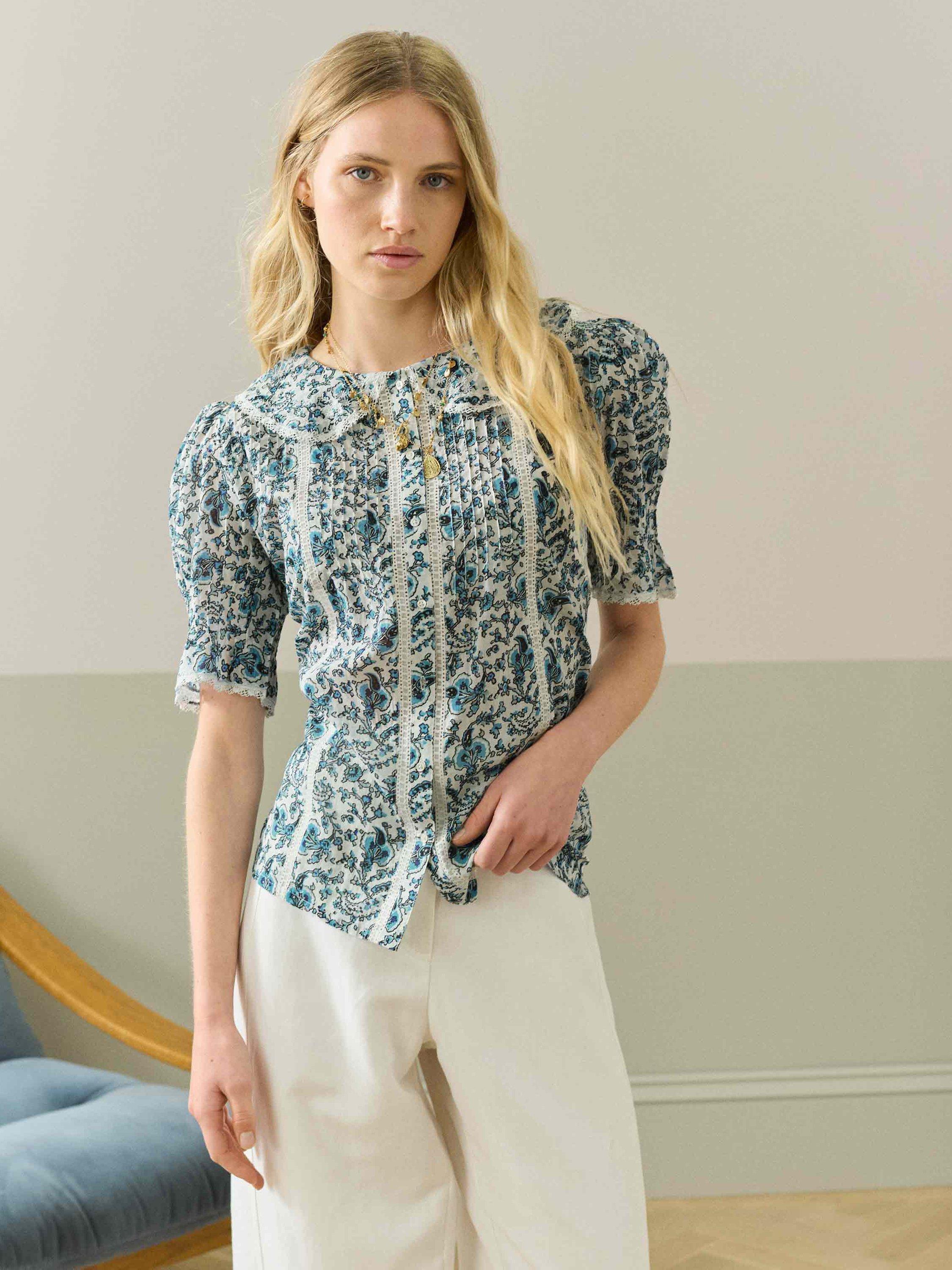 Brora Organic Cotton Paisley Floral Print Blouse, Multi