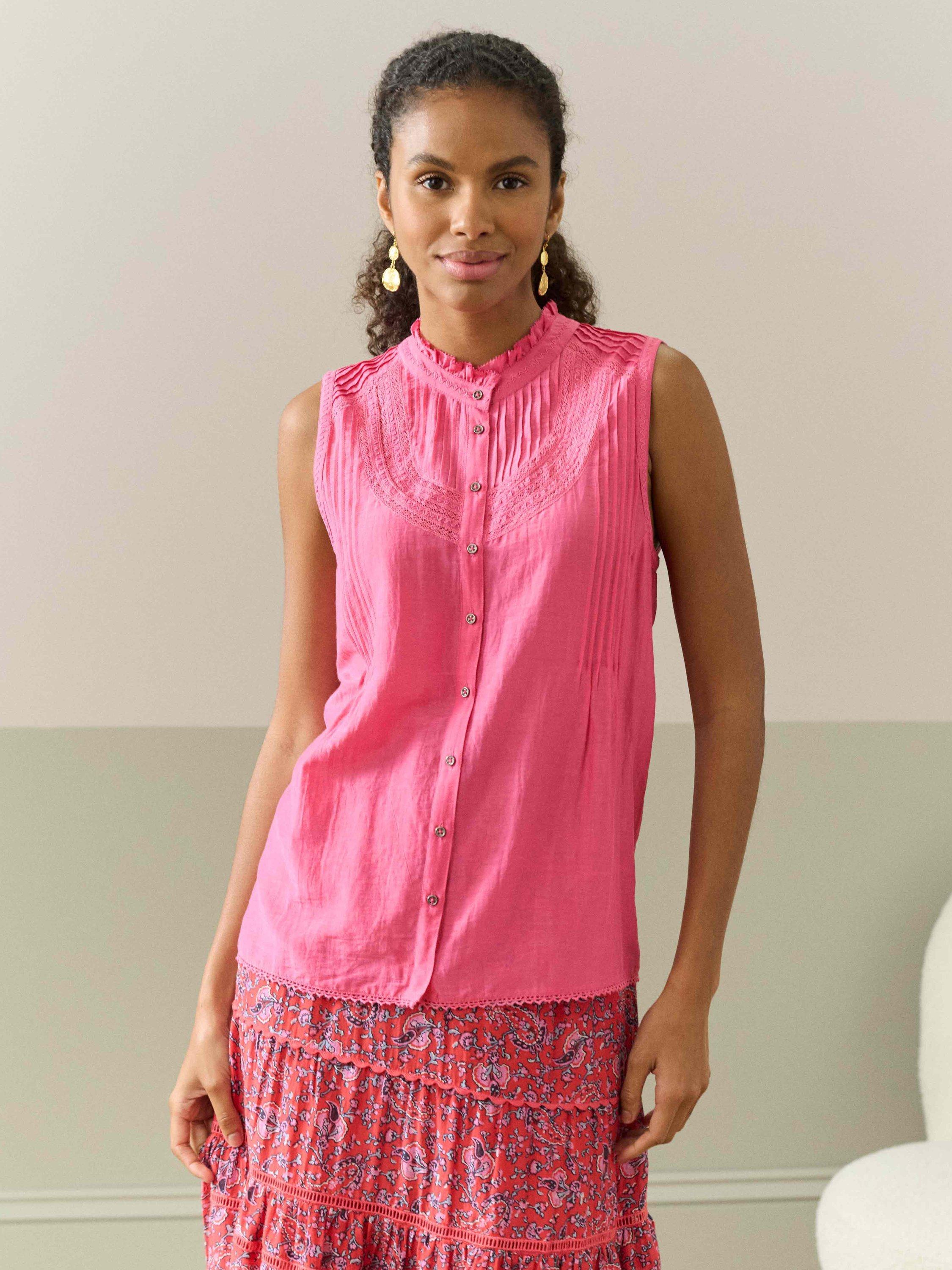 Product image 2 of 5, which shows Brora Silk Cotton Sleeveless Top, Pink, 8