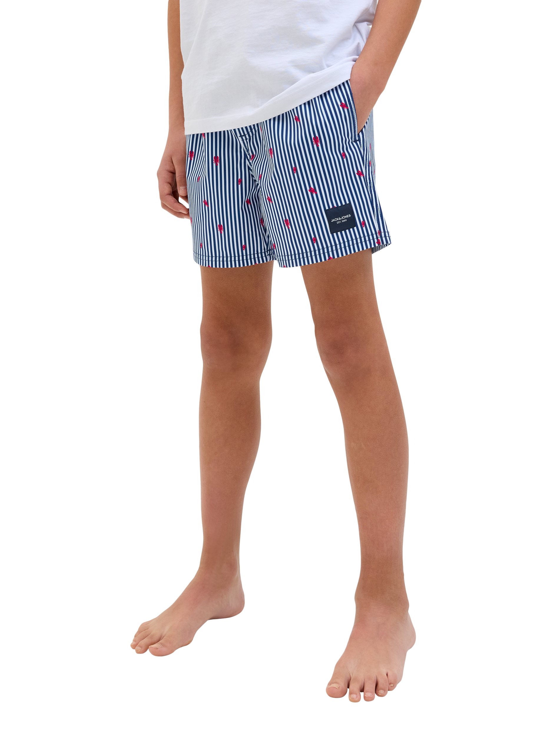 Jack & Jones Kids' Drawstring Striped Swim Shorts, Navy Blazer