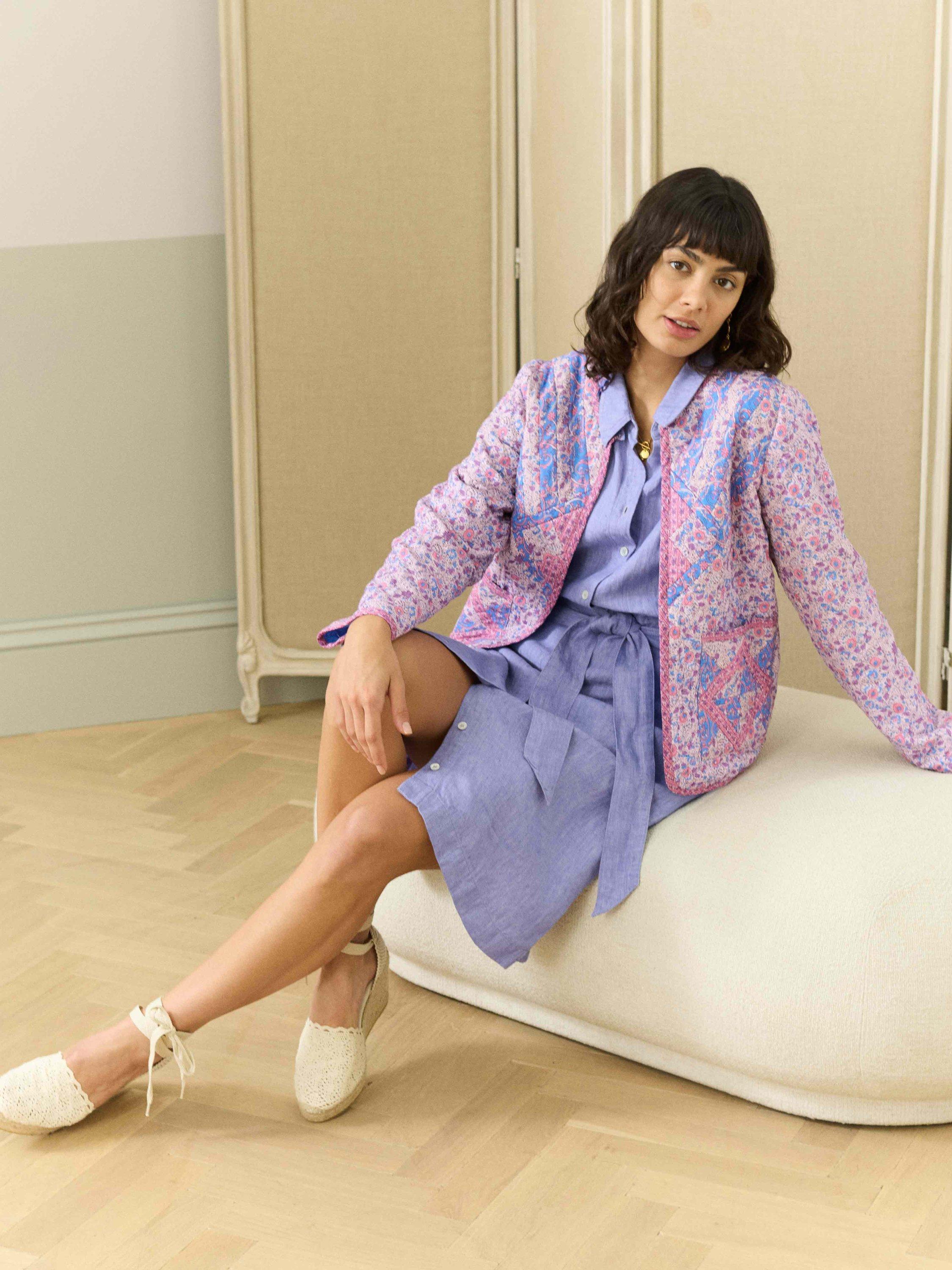 Product image 2 of 5, which shows Brora Linen Herringbone Shirt Dress, Lavender, 18