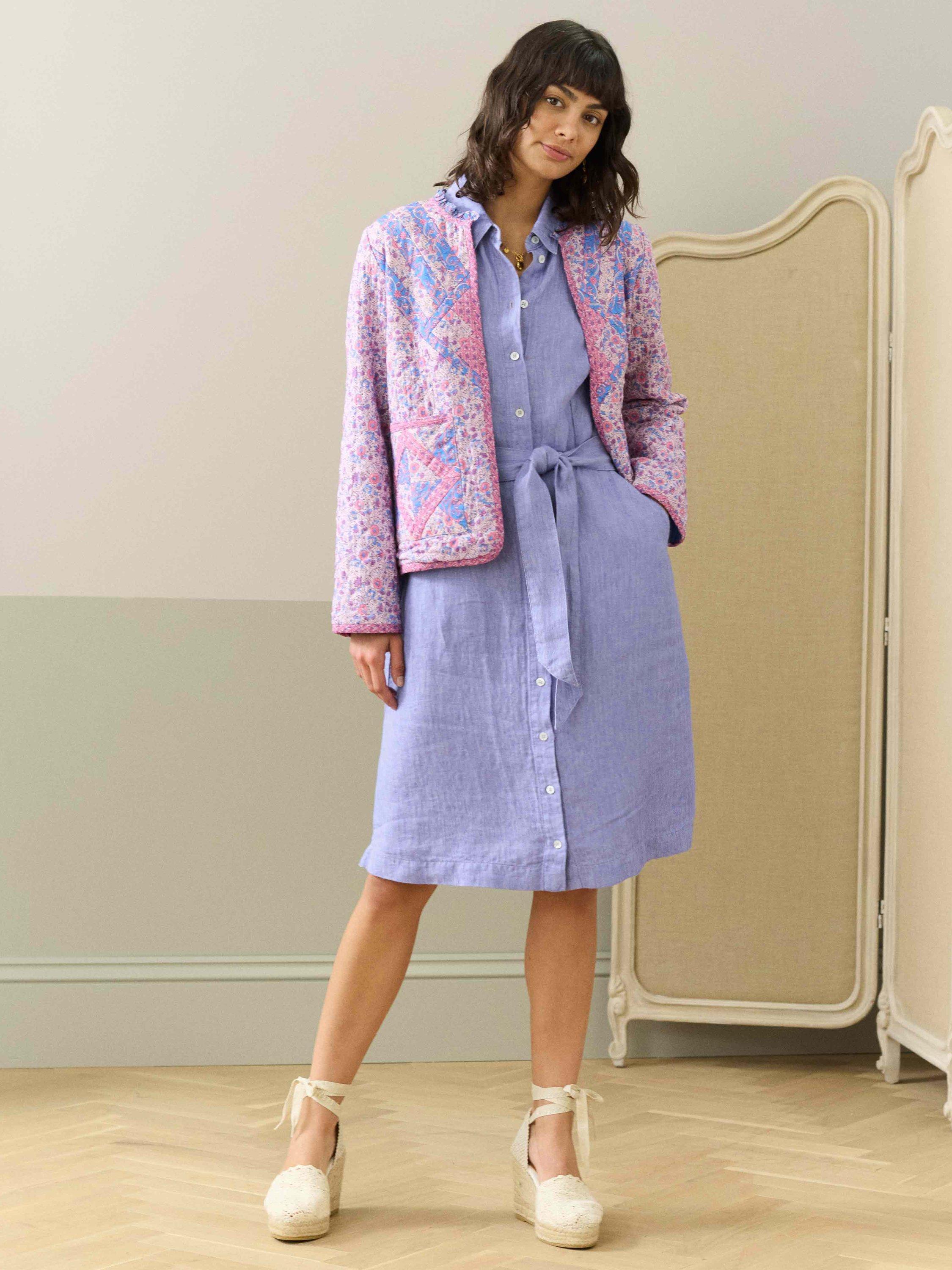 Product image 4 of 5, which shows Brora Linen Herringbone Shirt Dress, Lavender, 18