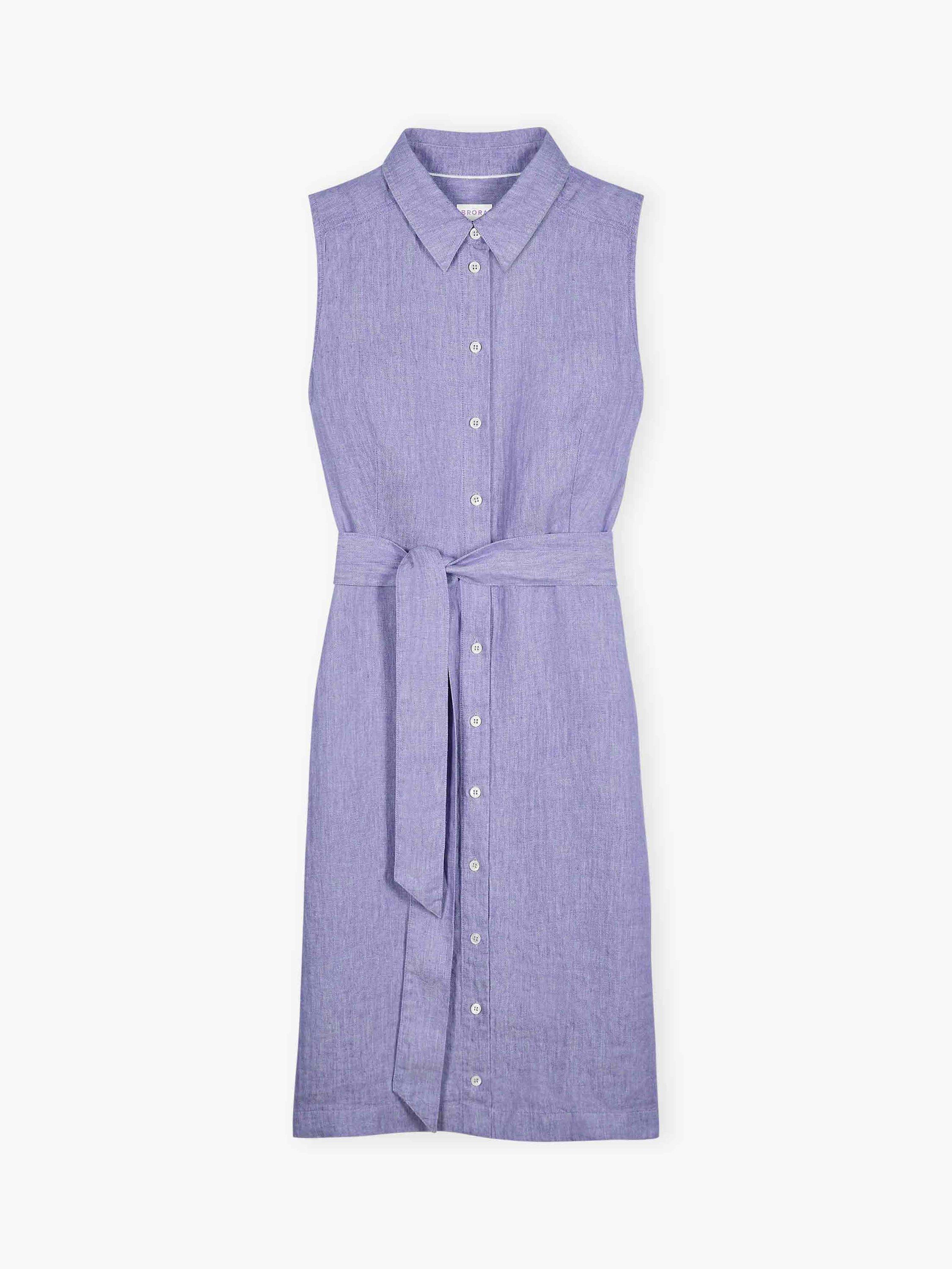Product image 5 of 5, which shows Brora Linen Herringbone Shirt Dress, Lavender, 18