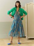 Brora Cotton Chiffon Floral Liberty Print Midi Dress, Multi