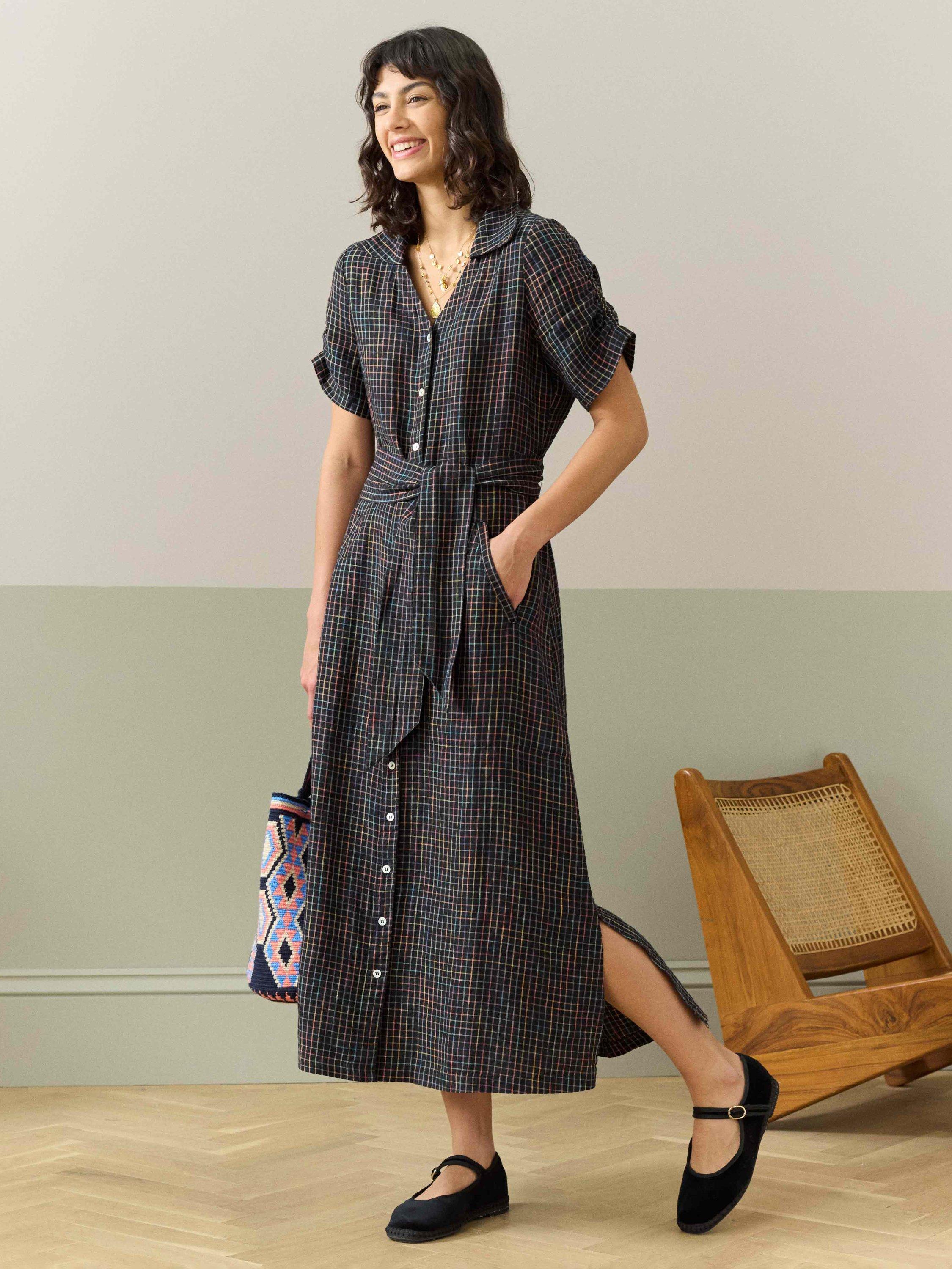Brora Linen Check Shirt Dress, Multi