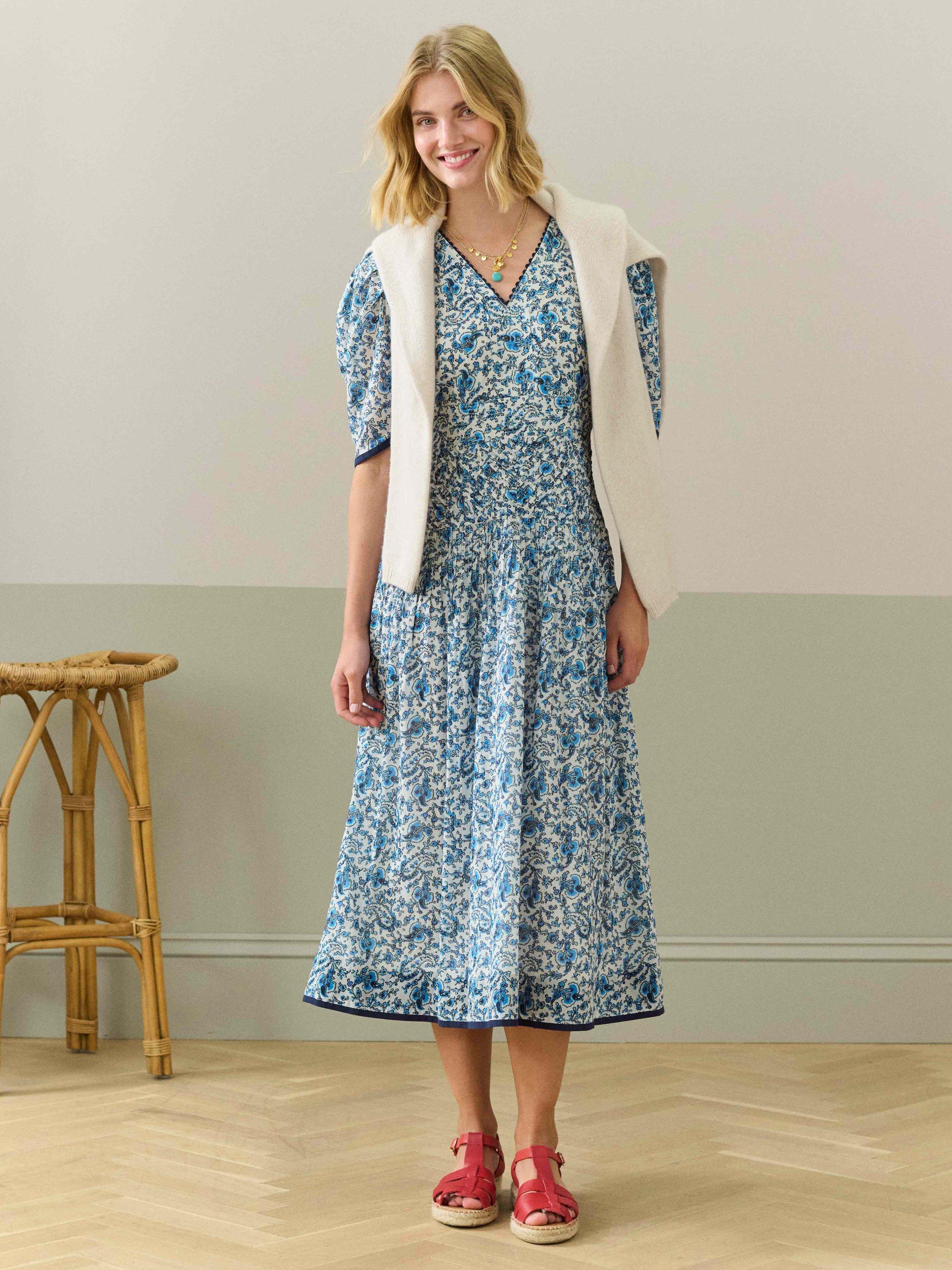 Brora Organic Cotton Paisley Floral Print Dress, Multi