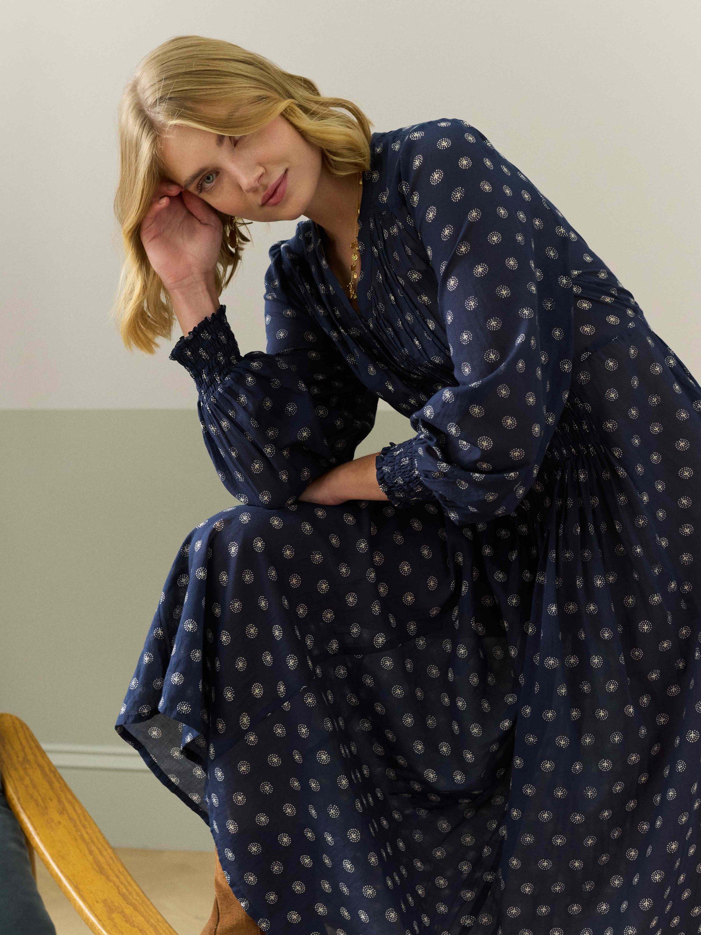 Brora Organic Cotton Pintuck Long Sleeve Dress, Multi