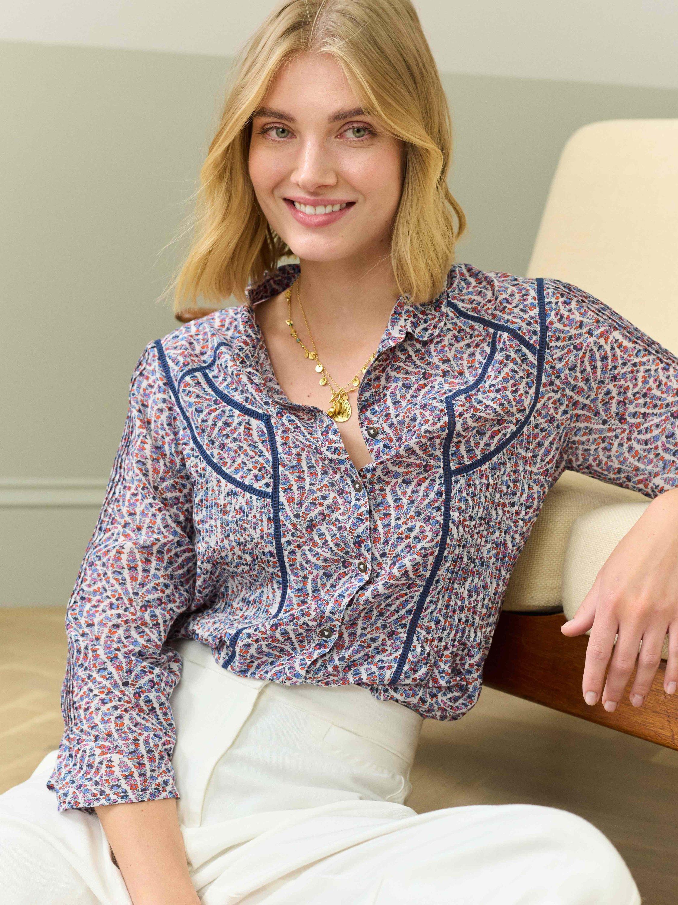 Brora Silk Cotton Ladder Stitch Blouse, Multi