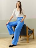 Brora Linen High Waist Trousers, Blue