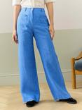 Brora Linen High Waist Trousers, Blue