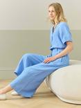 Brora Linen Stripe Culotte Trousers, Blue/Multi