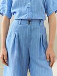 Brora Linen Stripe Culotte Trousers, Blue/Multi