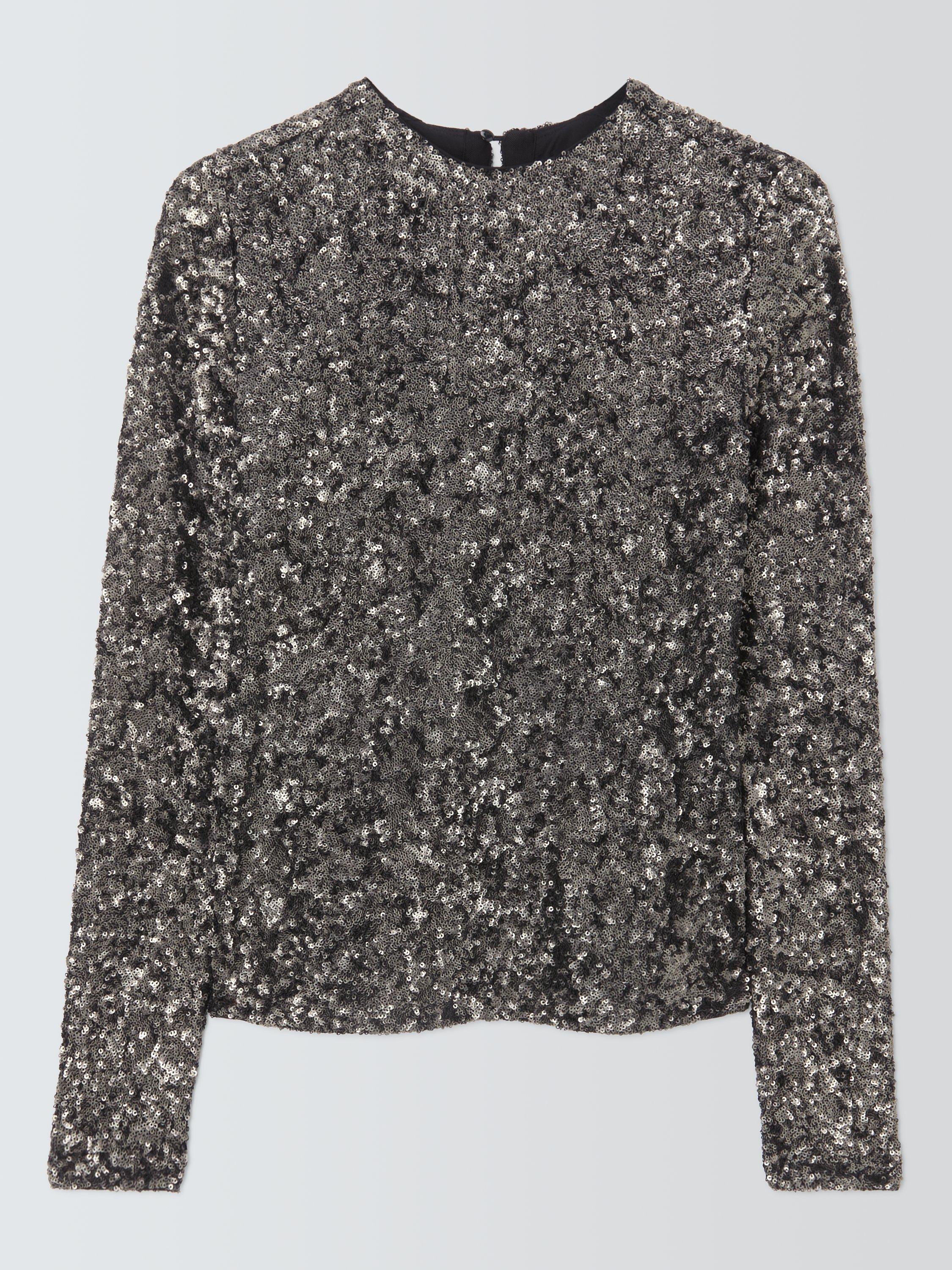 Product image 4 of 6, which shows AND/OR Matilda Sequin Top, Charcoal, 6