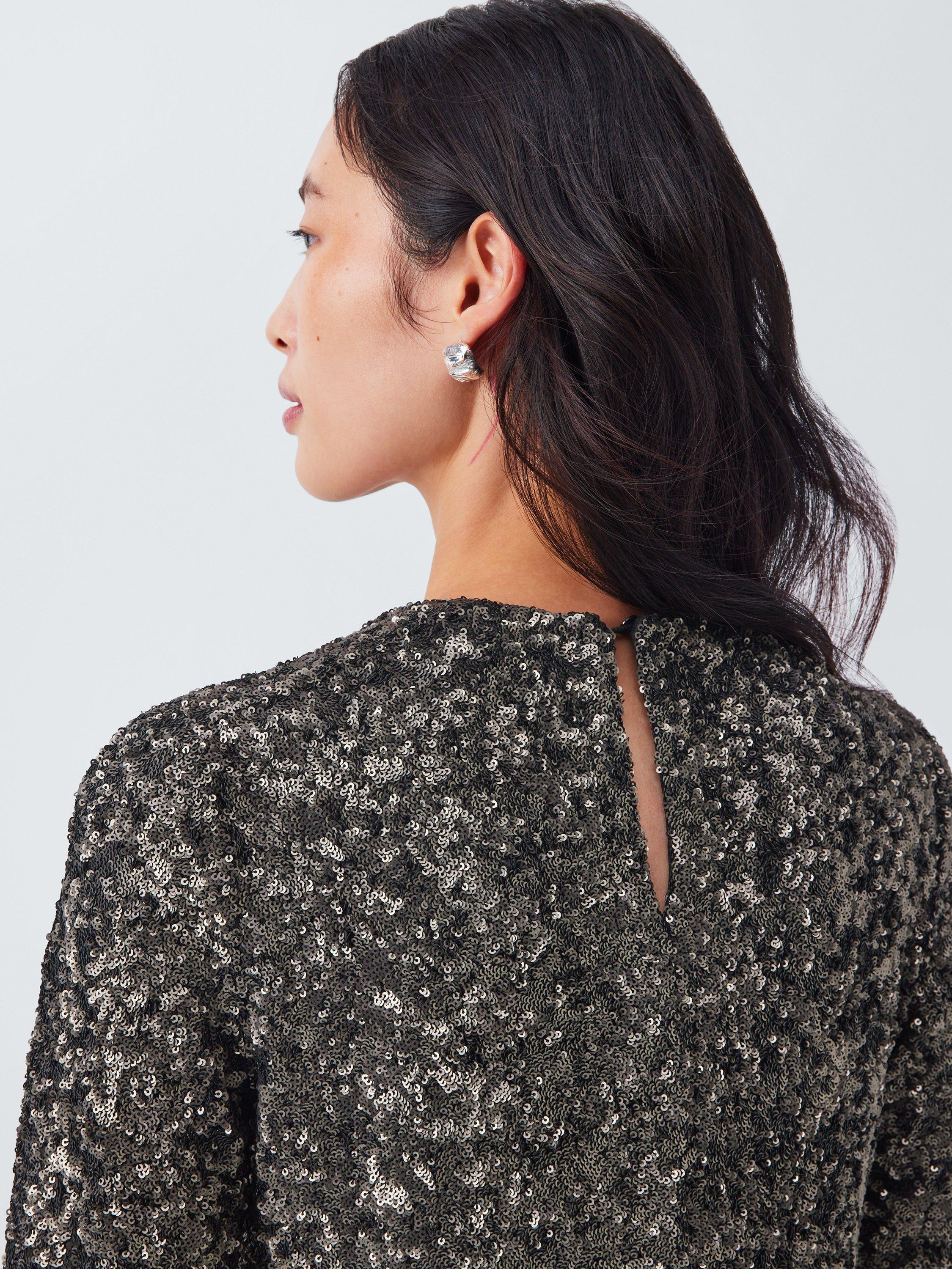 Product image 6 of 6, which shows AND/OR Matilda Sequin Top, Charcoal, 6