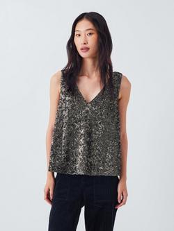 AND/OR Sheridan V-Neck Sequin Vest Top, Charcoal, Charcoal
