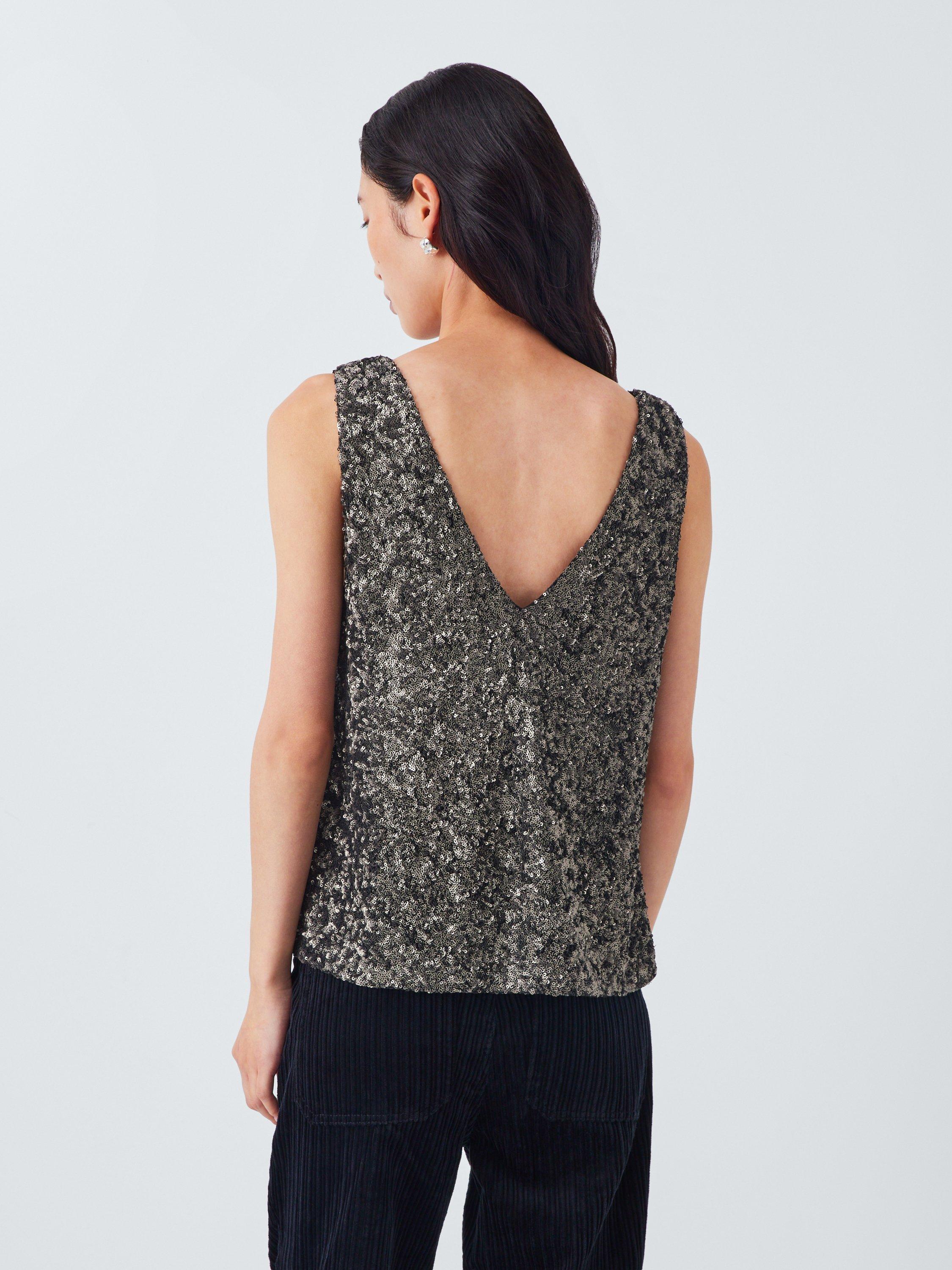 Product image 2 of 6, which shows AND/OR Sheridan V-Neck Sequin Vest Top, Charcoal, 8