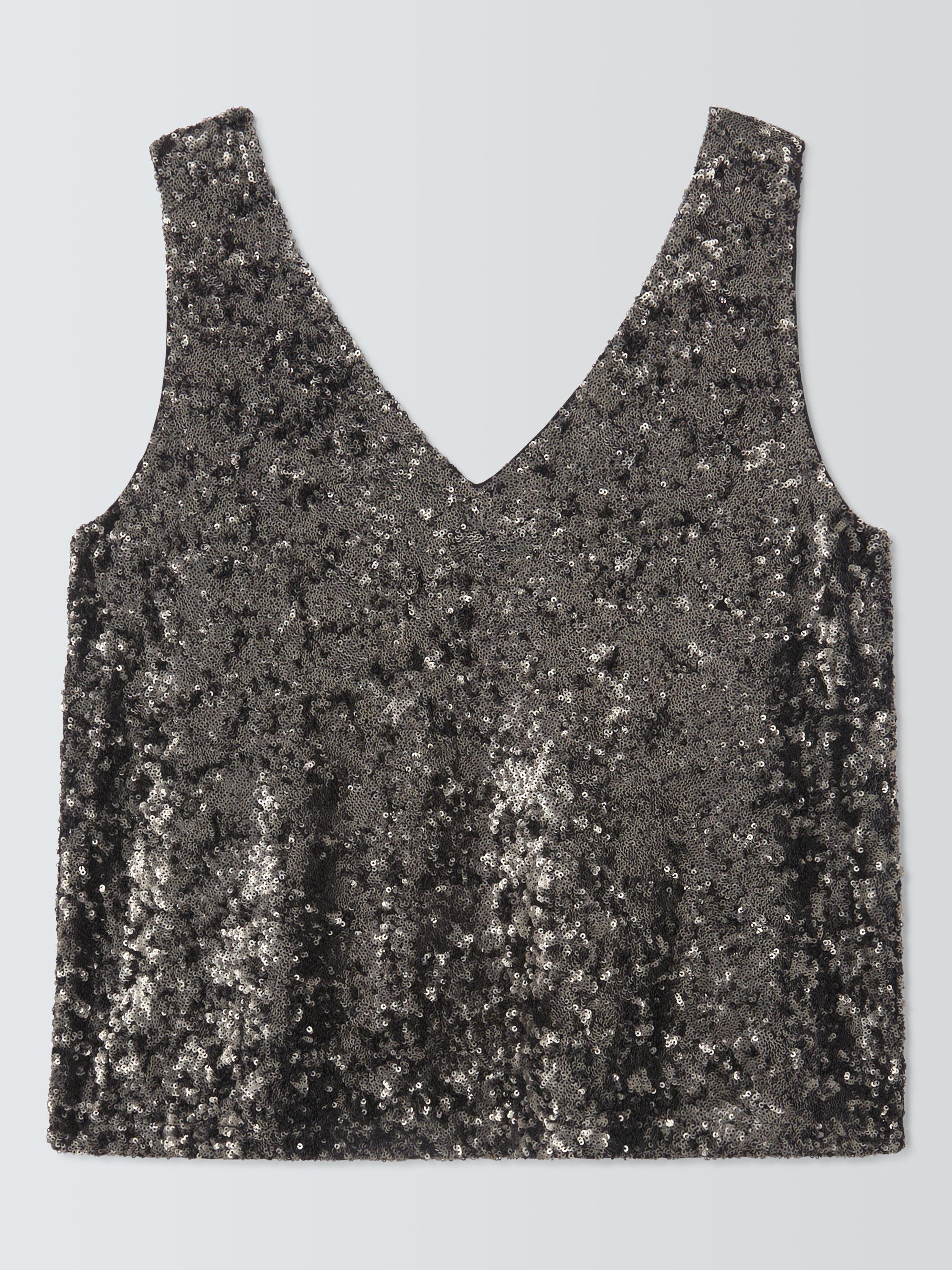 Product image 4 of 6, which shows AND/OR Sheridan V-Neck Sequin Vest Top, Charcoal, 8