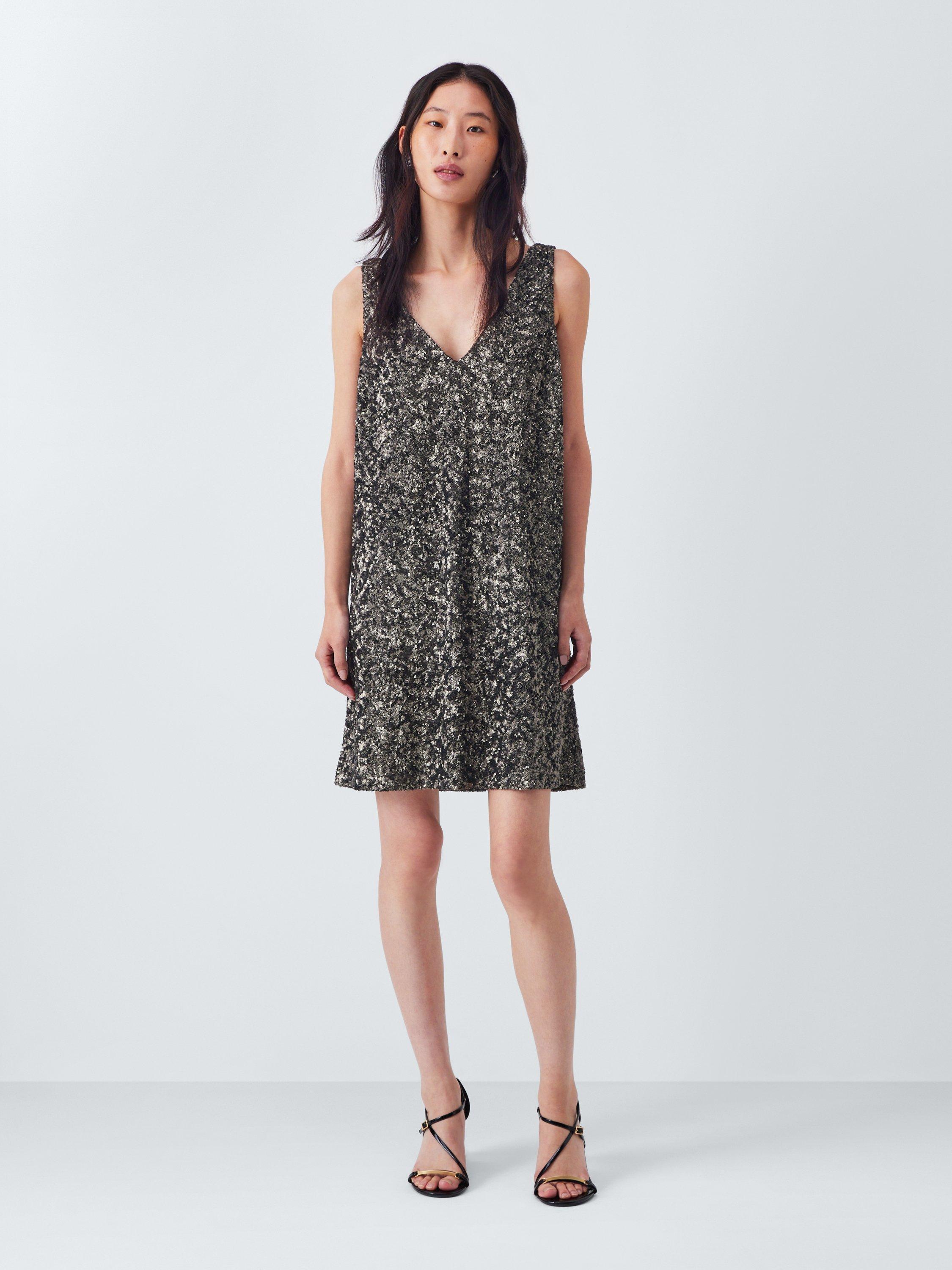 Product image 1 of 6, which shows AND/OR V-Neck Sequin Mini Dress, Charcoal, 6