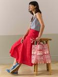 Brora Organic Cotton Broderie Frill Midi Skirt, Navy, Mid Red