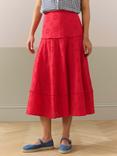 Brora Organic Cotton Broderie Frill Midi Skirt, Navy, Mid Red