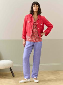 Brora Linen Herringbone Tapered Trousers, Purple, Purple