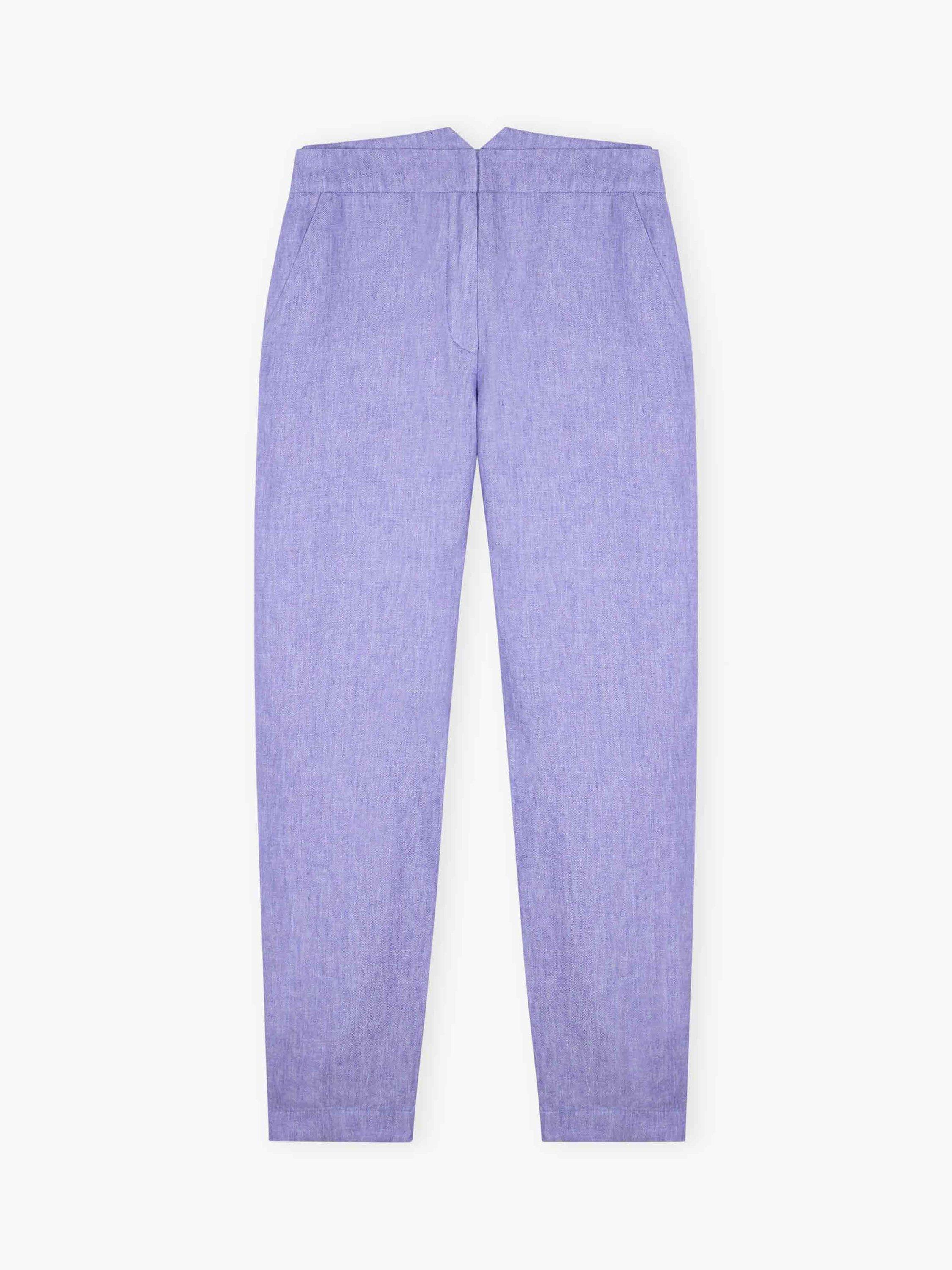 Product image 5 of 5, which shows Brora Linen Herringbone Tapered Trousers, Purple, 8