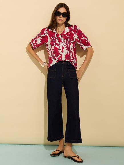 Baukjen Rosana Floral Pure Organic Cotton Blouse, Crimson/Multi - view 2, Crimson/Multi