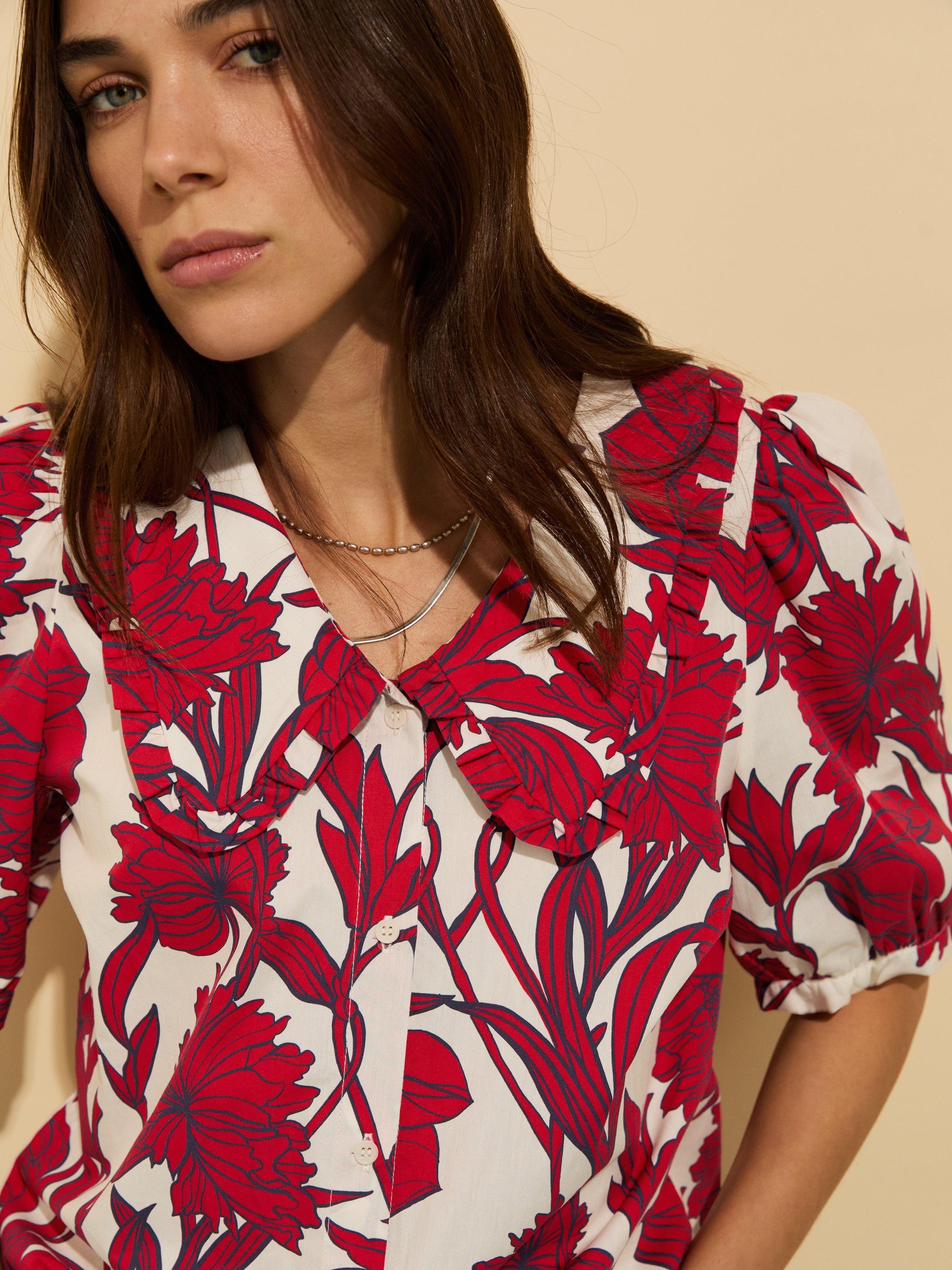 Product image 3 of 4, which shows Baukjen Rosana Floral Pure Organic Cotton Blouse, Crimson/Multi, 10