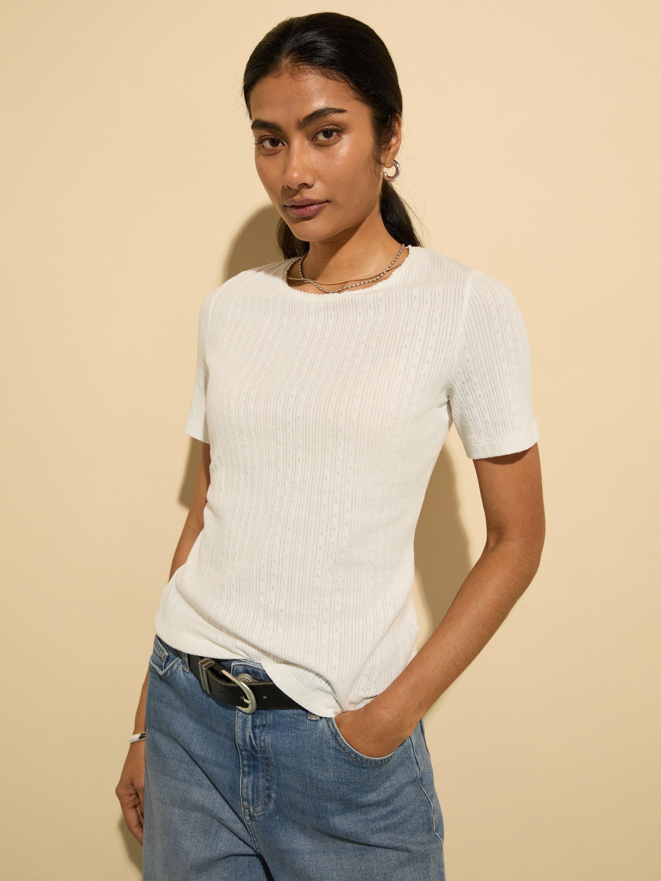 Product image 1 of 3, which shows Baukjen Gabriella Ribbed T-Shirt, Pure White, 10