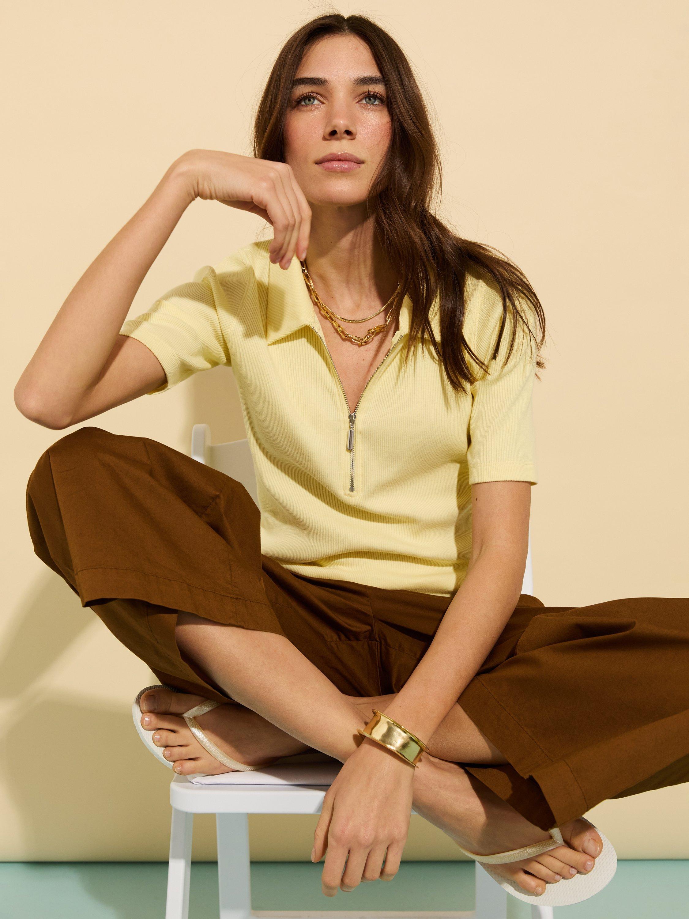 Product image 3 of 4, which shows Baukjen Ivy Pure Organic Cotton Zip Collar Top, Butter yellow, 6