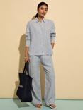 Baukjen Doretta Stripe Pure Linen Trousers, Indigo/Multi